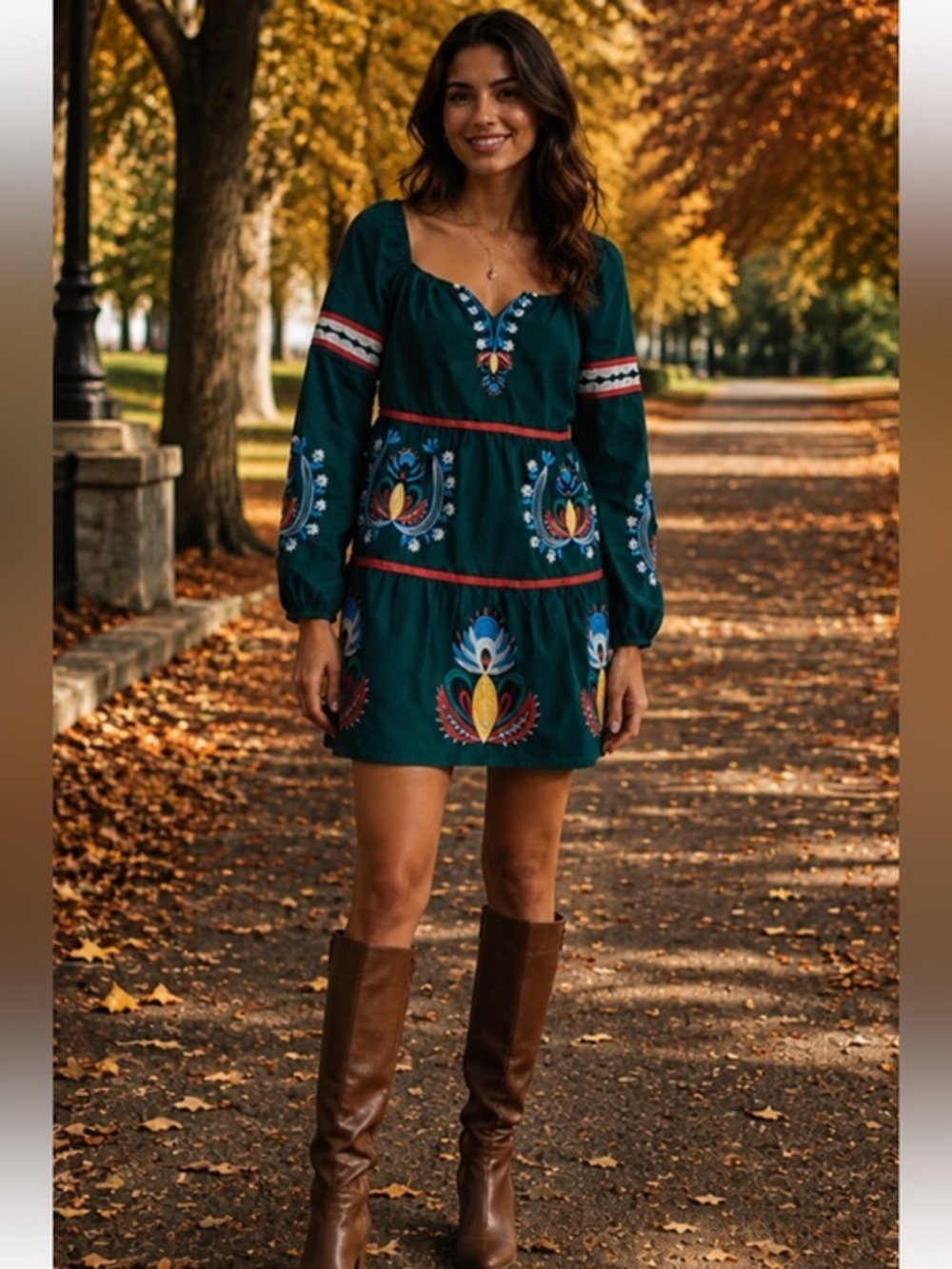 Anthropologie Let Me Be boho fall Embroidered Tunic Dress cotton